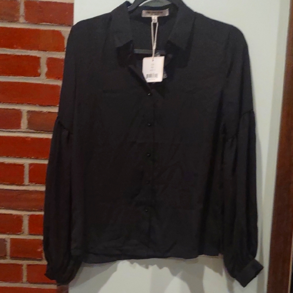 Free Generations, Black, Balloon Sleeve Blouse Semi-Sheer, Small, NWT$185MSRP